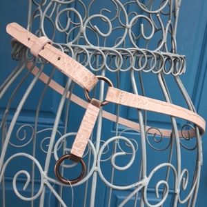 Italian Leather Belt Womens Harness Thin Narrow Genuine Embossed Alligator Sz M